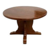 Brutalist round table in solid oak, 1960s.