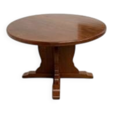 Brutalist round table in solid oak, 1960s.