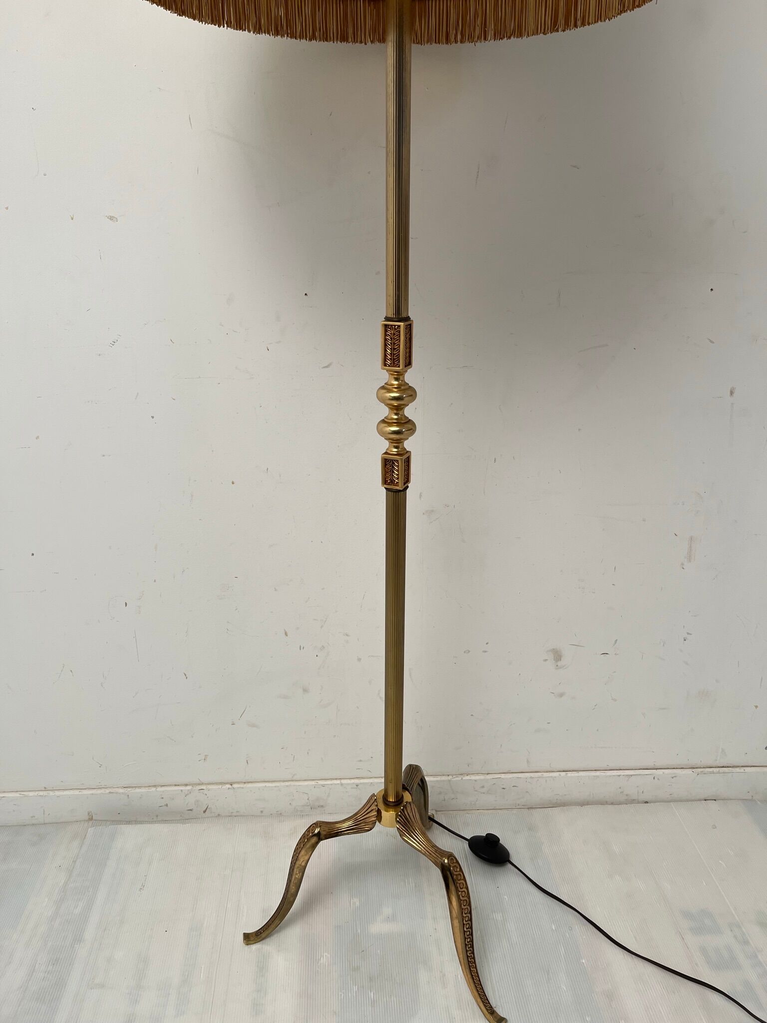 Vintage gilded brass tripod floor lamp