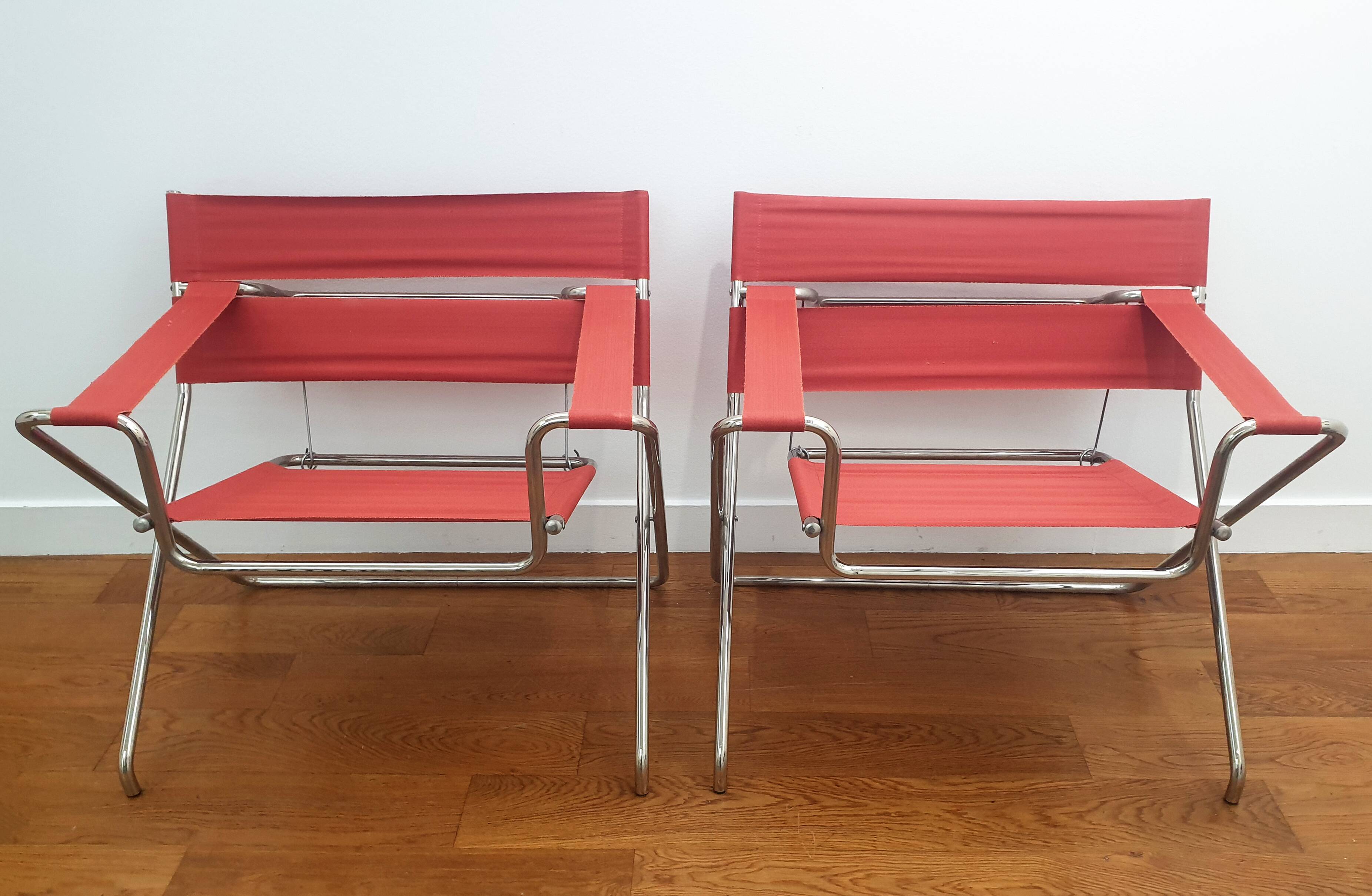 Pair of D4 folding armchairs by Marcel Breuer,  Tecta edition