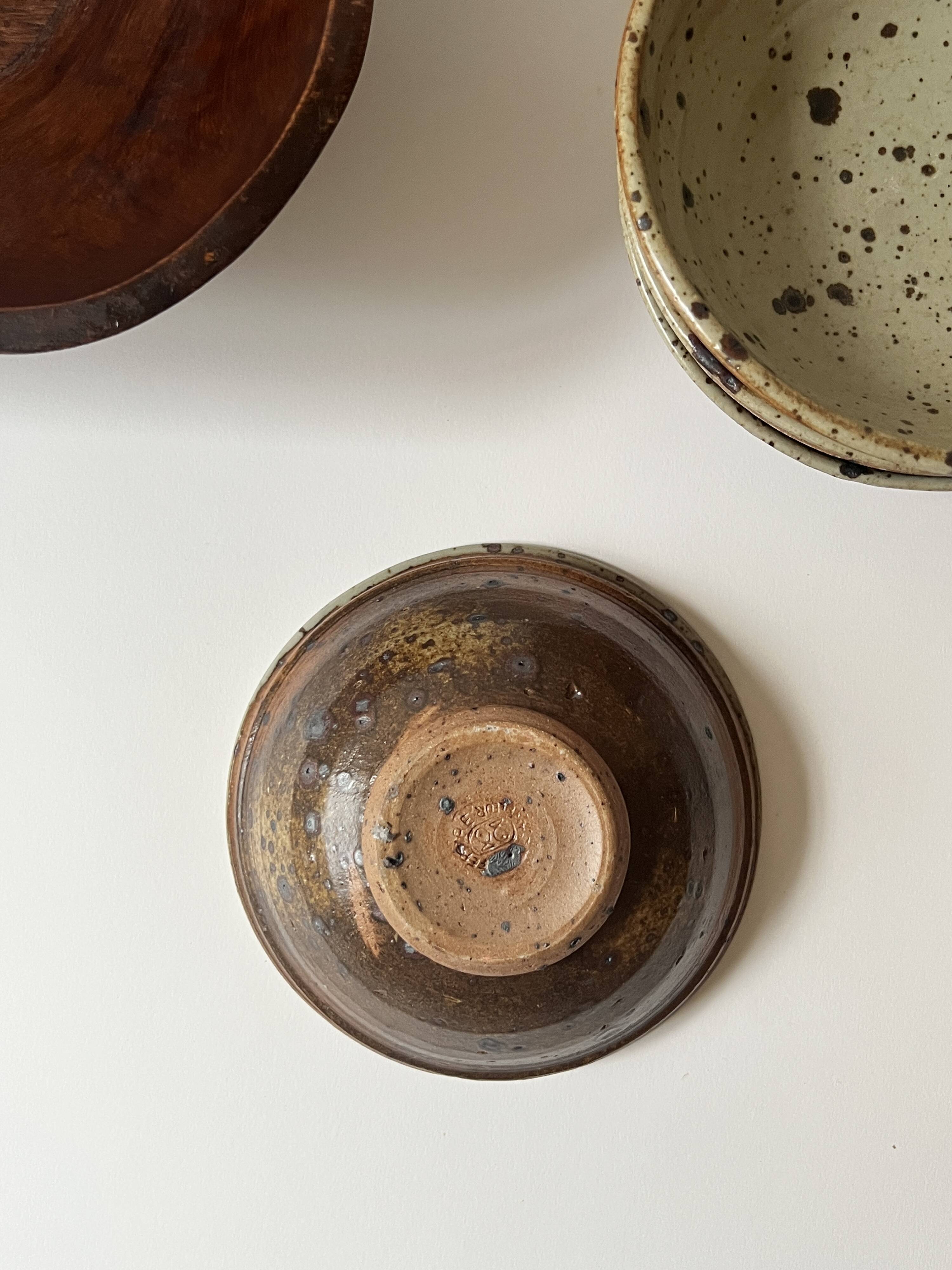 Ceramic ramekins/bowls, stoneware, pyrite, La Borne, France, 1970