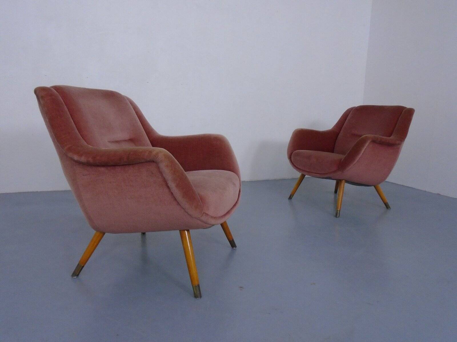 Mid-Century French Organic Mohair Lounge Chairs, 1950s, Set of 2