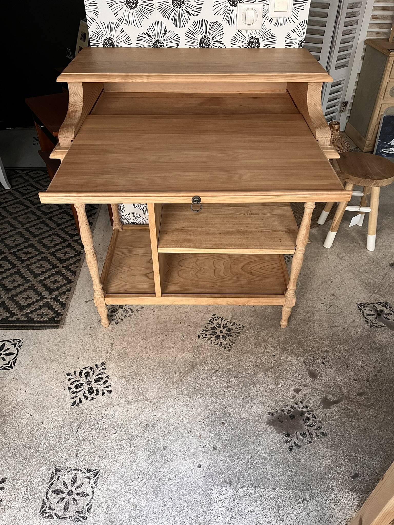 Bureau secrétaire console bois clair vintage Alphonse avec tiroir