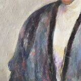 Portrait ancien signé Fernand Blondin daté 1932, huile sur toile vintage d'une femme