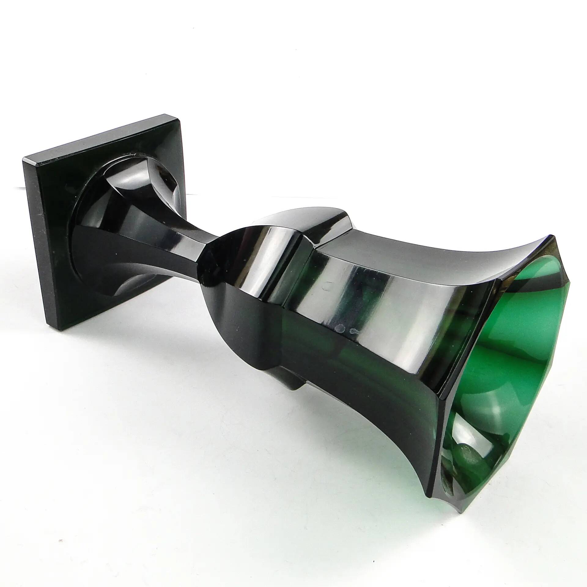 Art Deco vase, green crystal, Moser, Czechoslovakia, 1930s