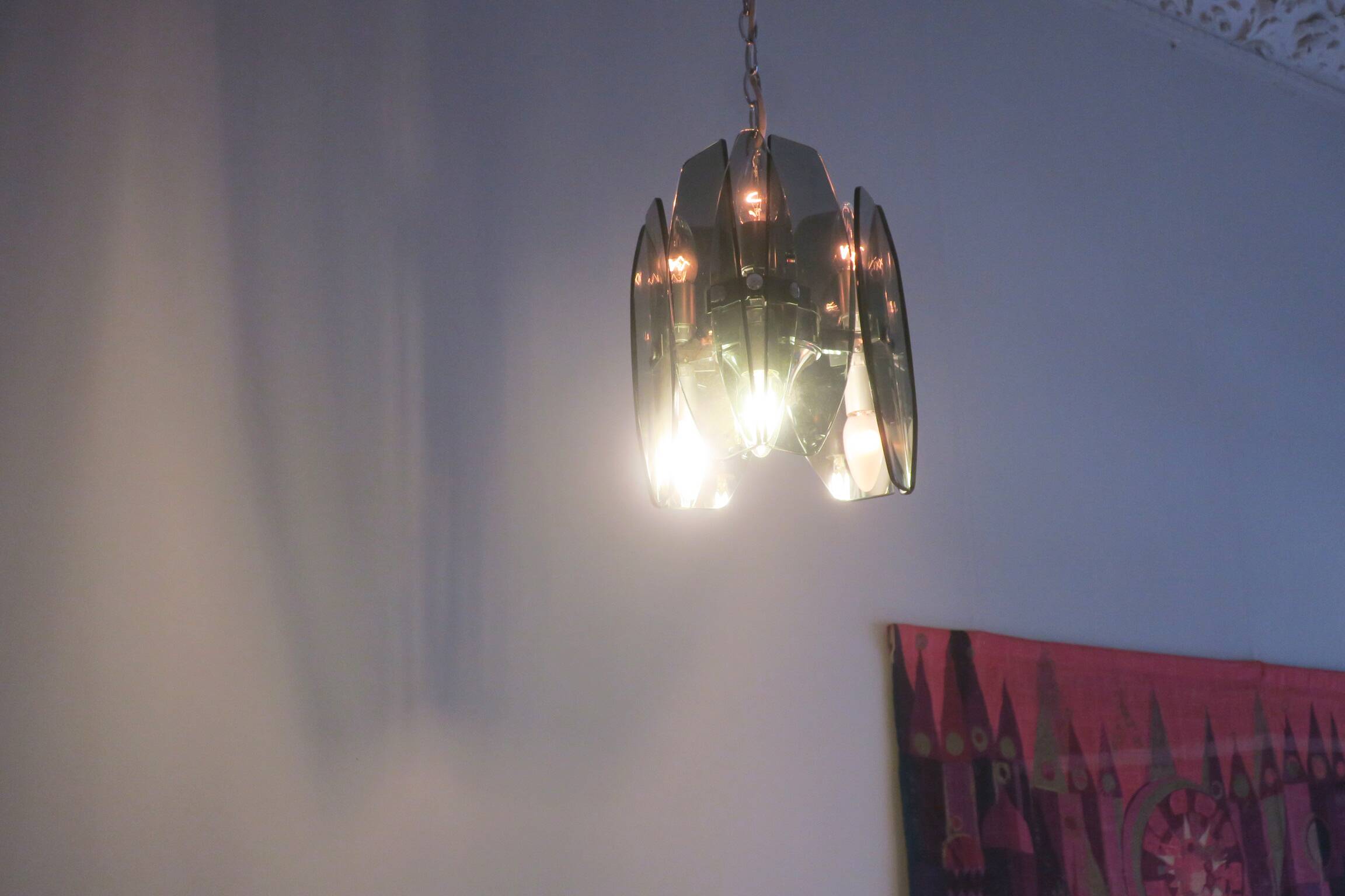 Mid century Italian pendant lamp with 9 faceted glass panels