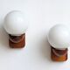 Pair of solid pine and opaline wall lights