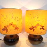 Pair of sandstone lamps 70 shade inclusion dried flowers