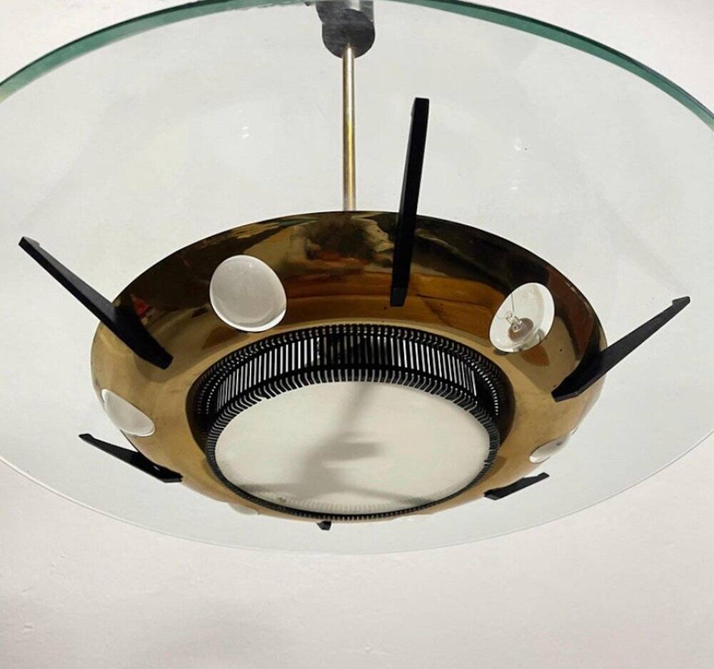 Pendant Light in Glass and Brass from Stilnovo, Italy, 1950s