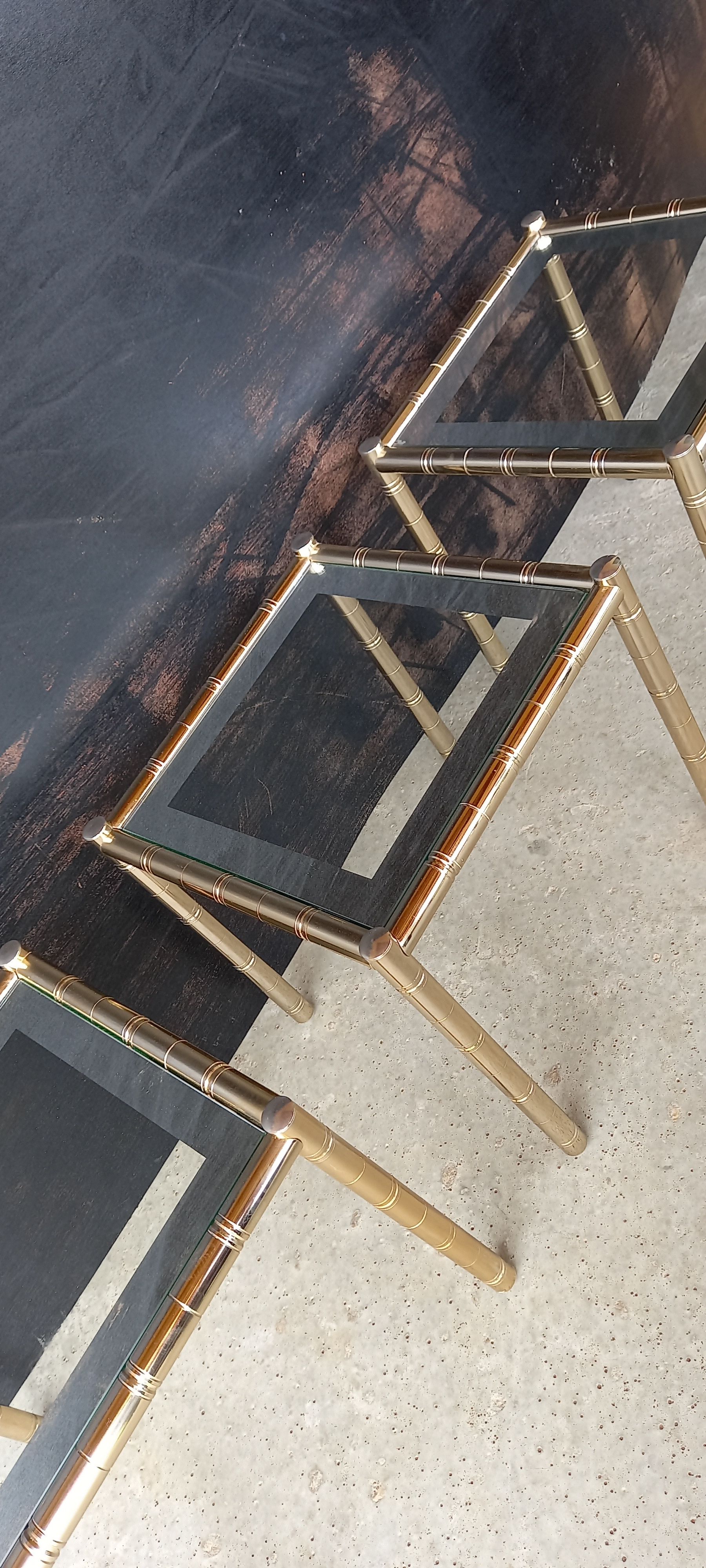 Vintage lancel house, 3 ends of sofa / side tables, in gilded brass bamboo way tbe.