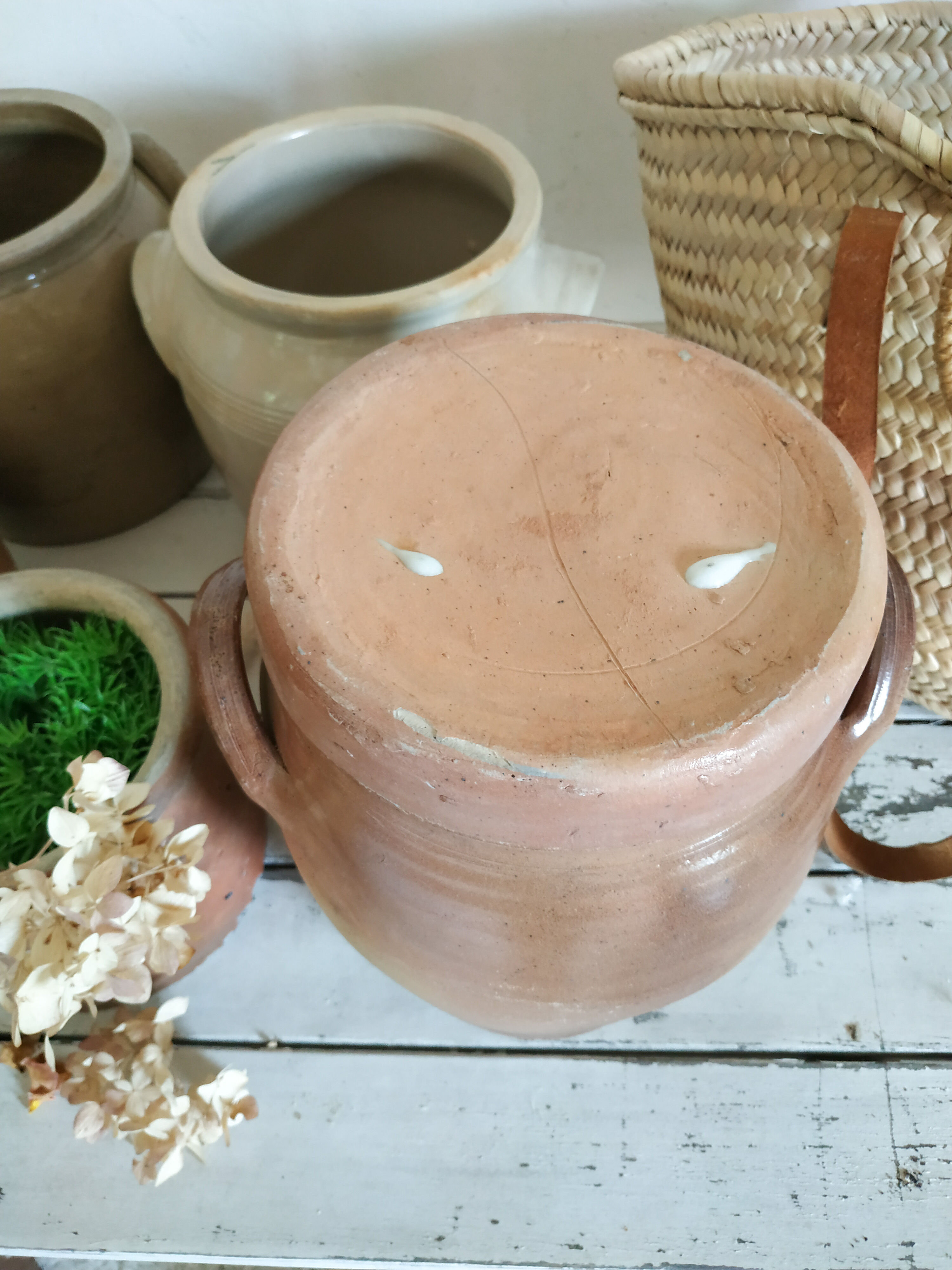 Old terracotta pot with lid