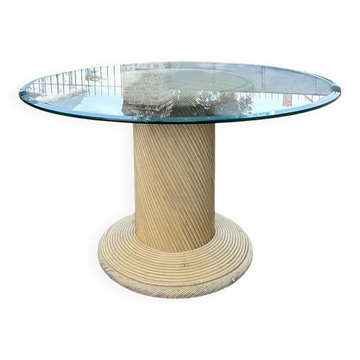 Glass and rattan table