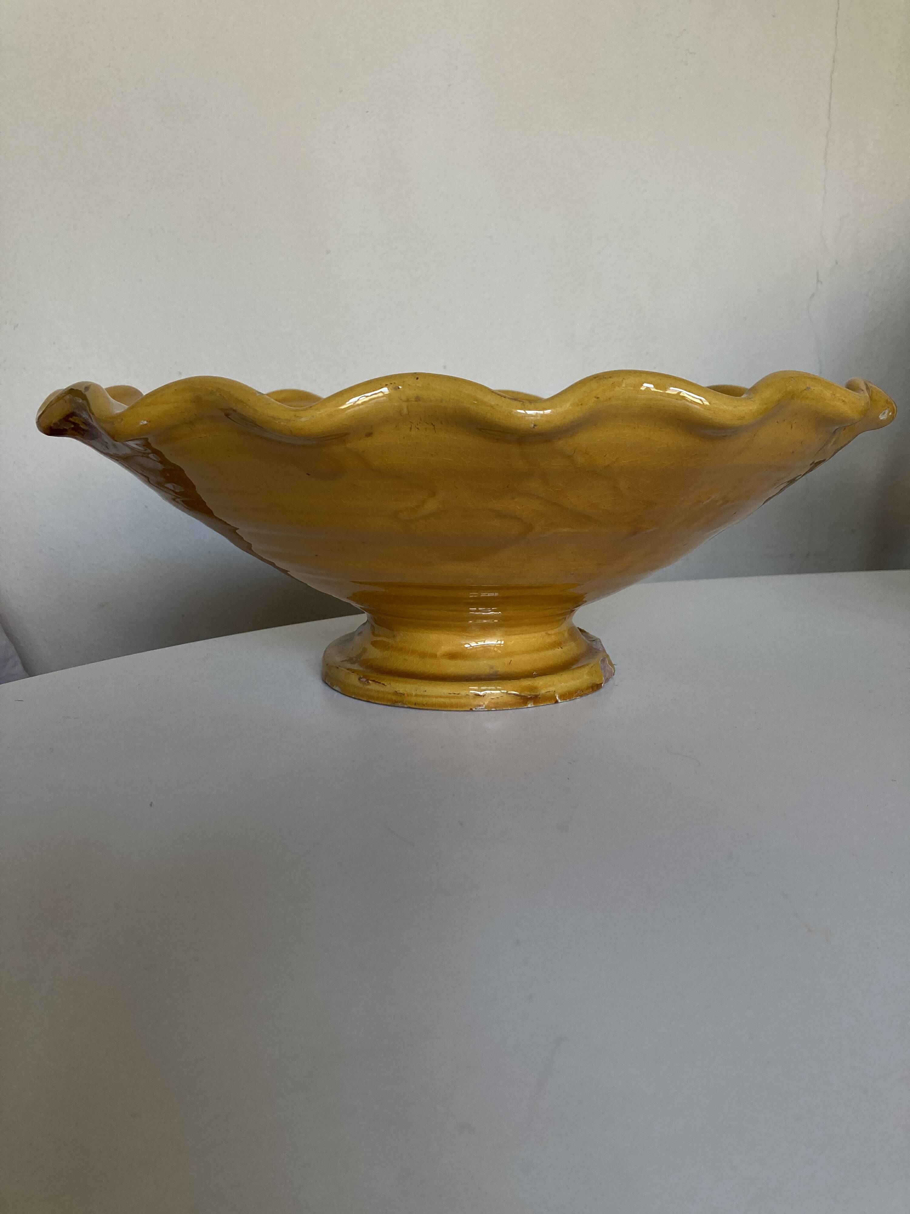XXXL wavy bowl in glazed terracotta 1950 Provence