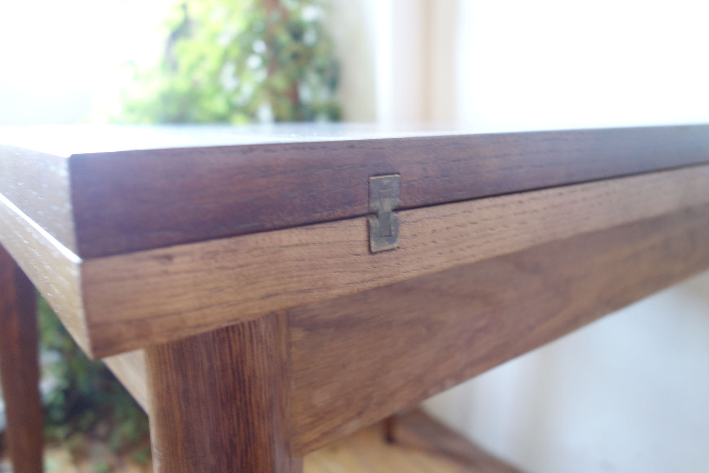 Wooden game table 1950 1960, fold-out tray (80x80x75)
