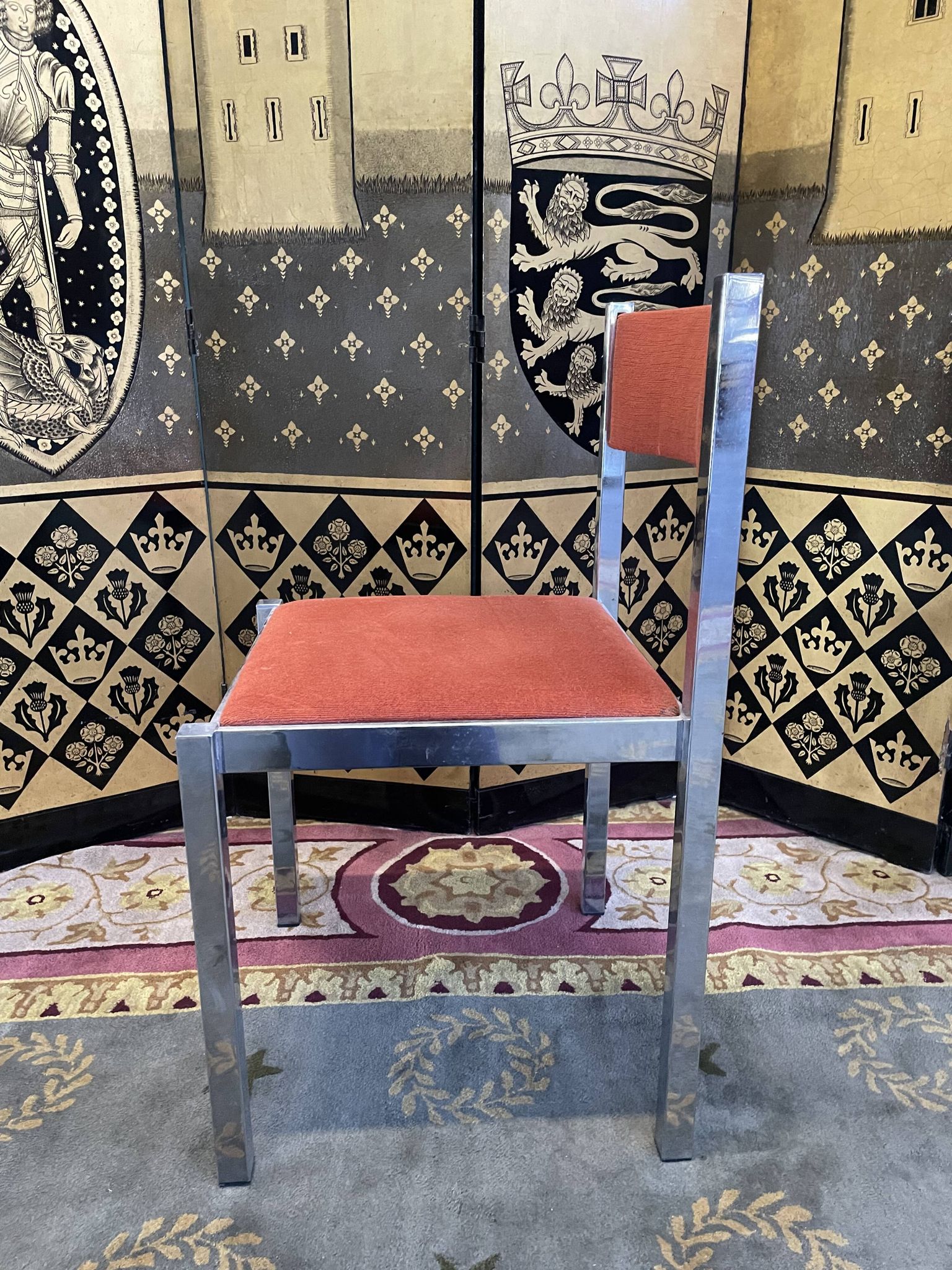 Suite of 4 velvet and chrome chairs 1970