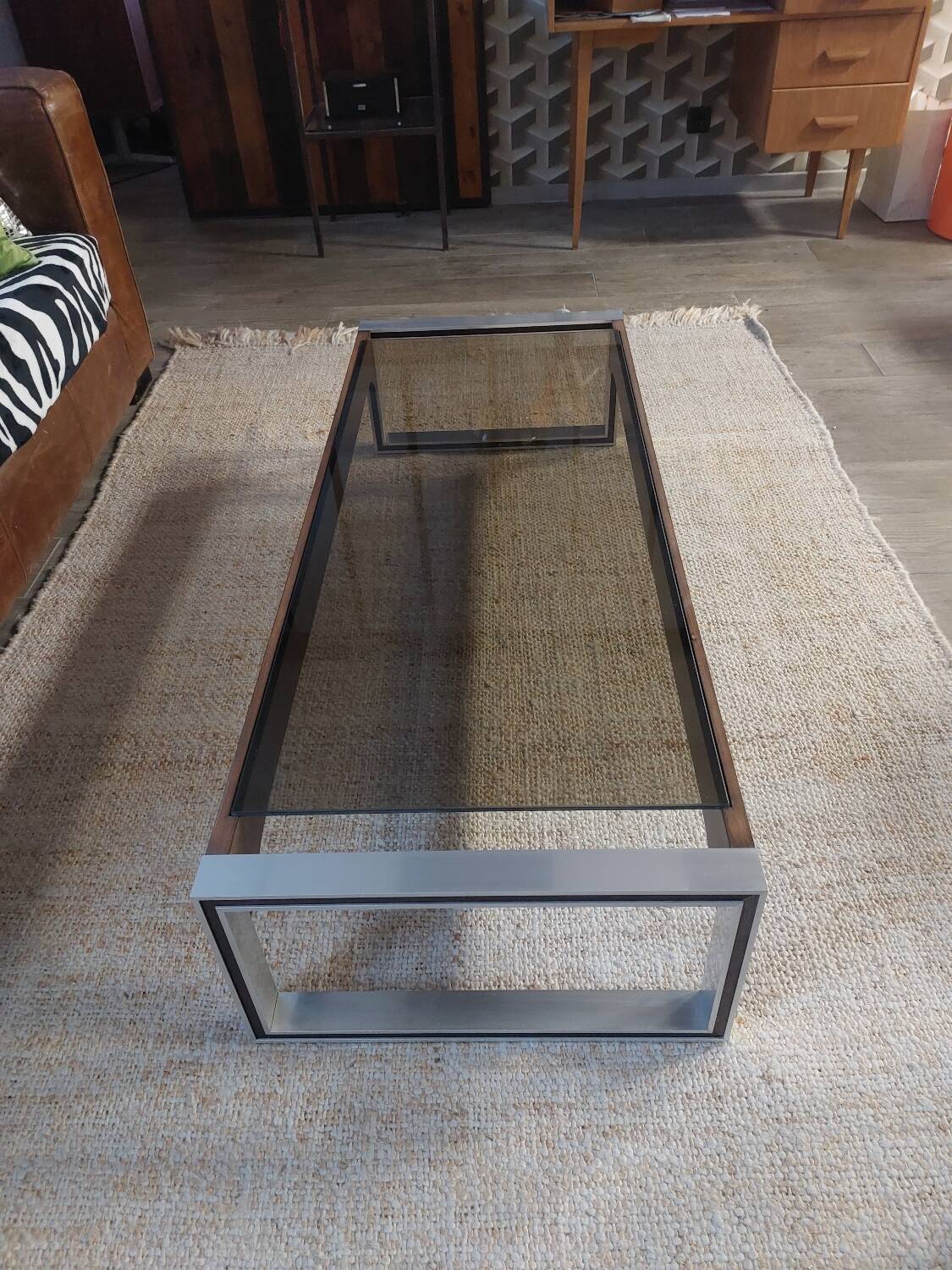 Glass and metal coffee table