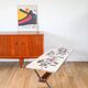 Ceramic coffee table, chrome and teak legs, Space Age, signed, 1970.