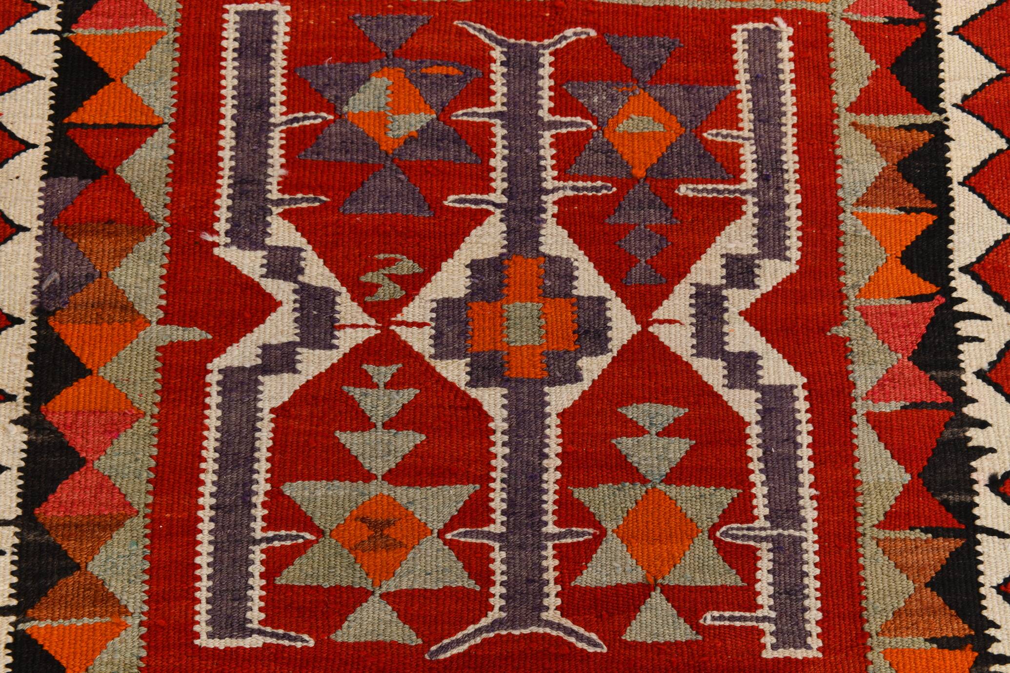 3x10 Red & Orange Tribal Kilim Runner Rug 93x308Cm SK 34615
