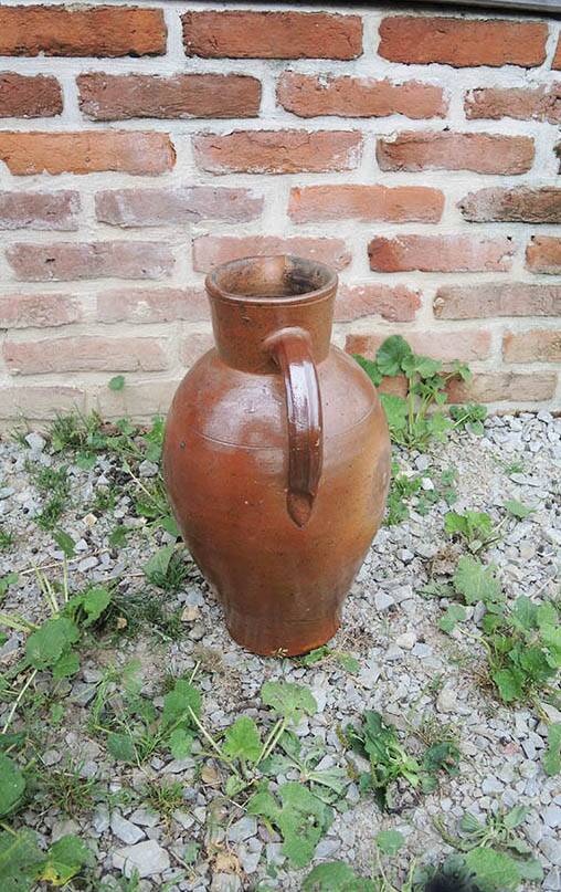 Old Large Jug in Brown Glazed Stoneware H 42 cm