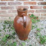 Ancien Grand Broc en Grès Vernissé Marron H 42 cm