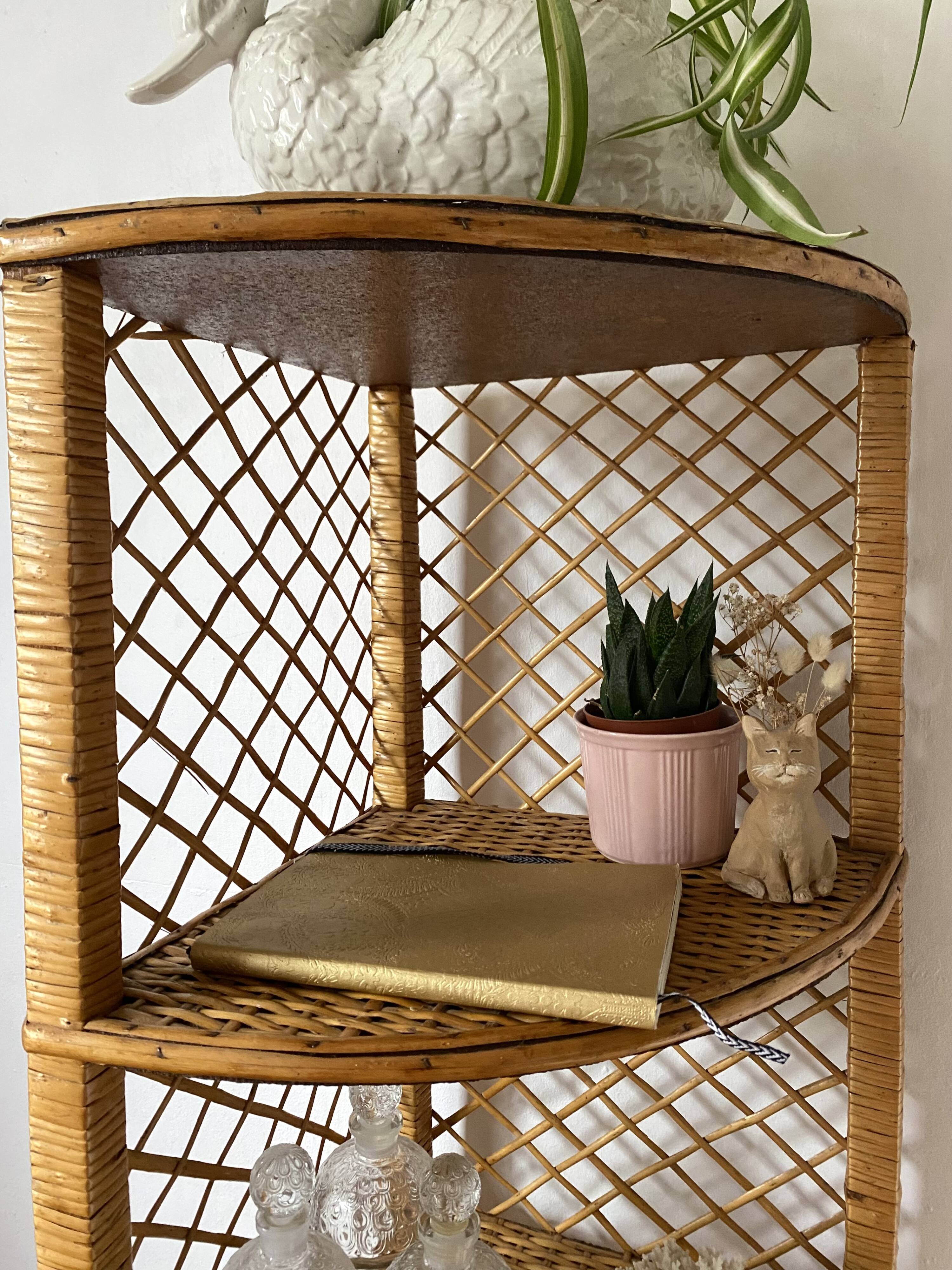 rattan corner shelf from the 60s and 70s