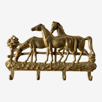 Patère pour clés ou torchons en laiton doré à décor de chevaux sculpté
