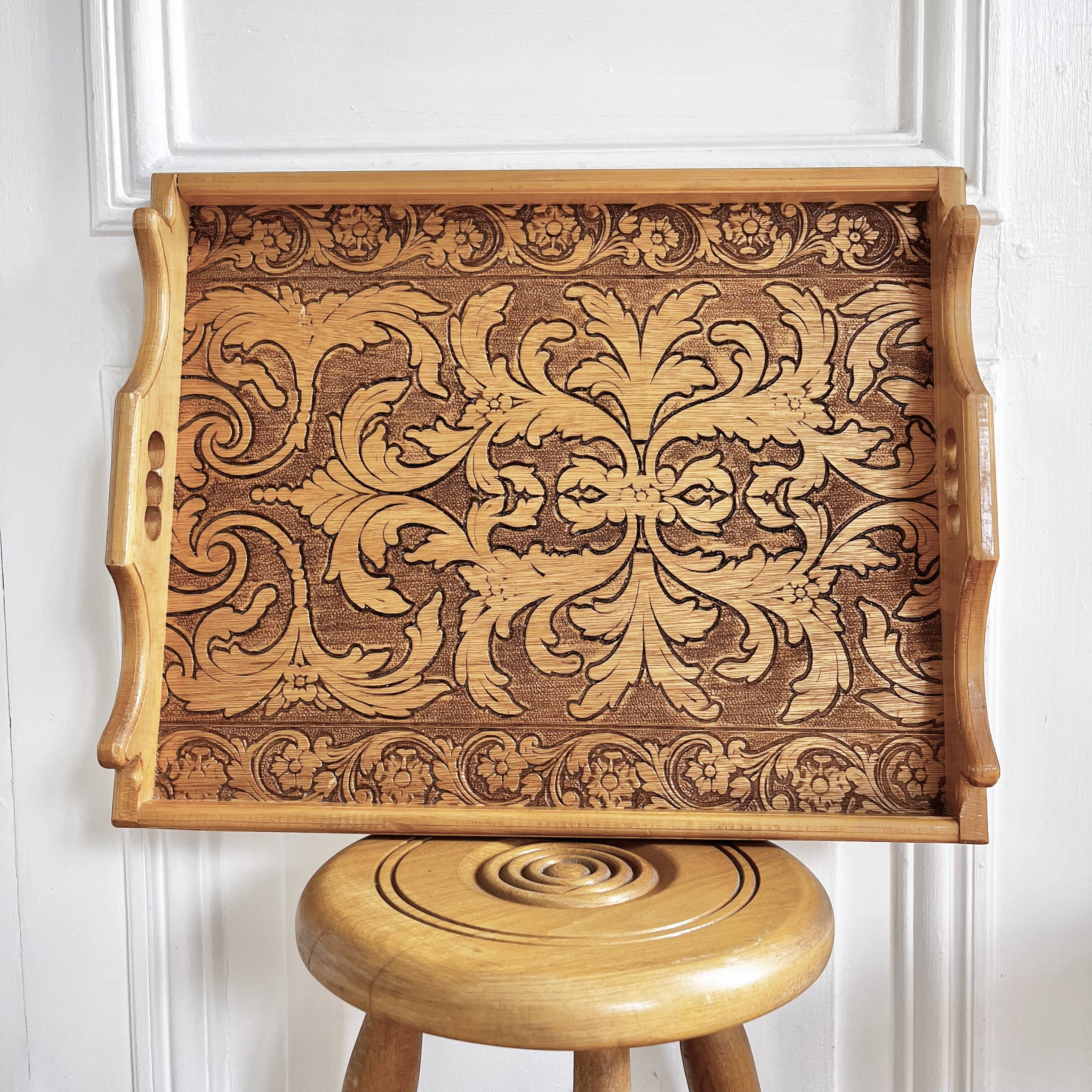 Engraved wooden tray
