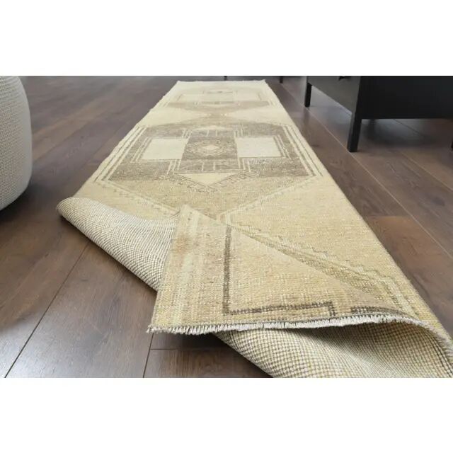 1970s Vintage Turkish Hand-Knotted Wool Cotton Orange Runner Rug 75x322