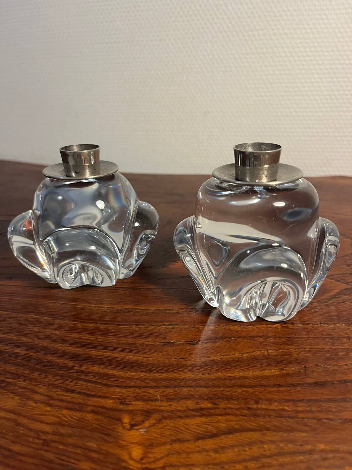 Pair of JB France crystal candlesticks