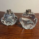 Pair of JB France crystal candlesticks