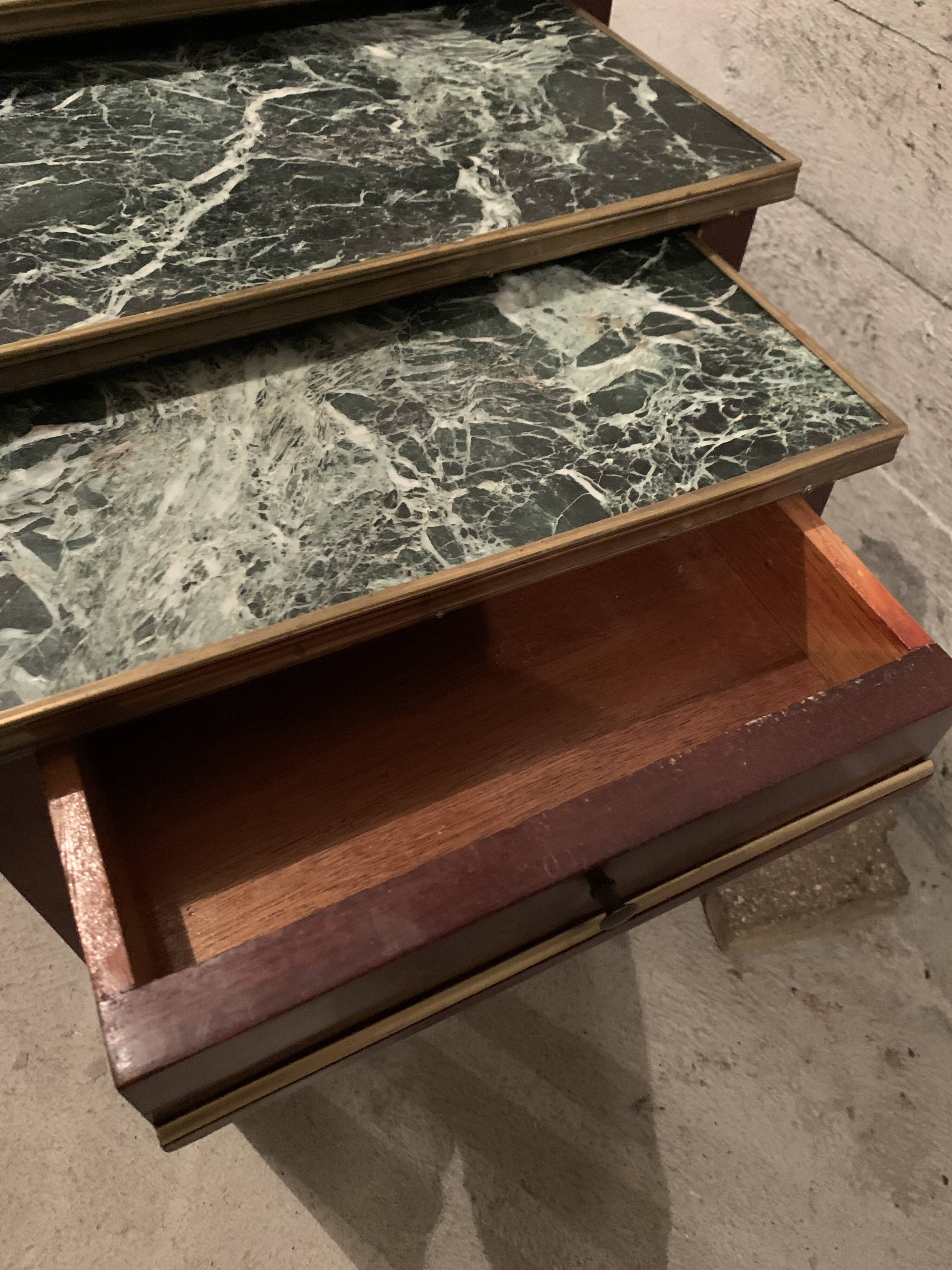 3 nesting tables in green marble and mahogany