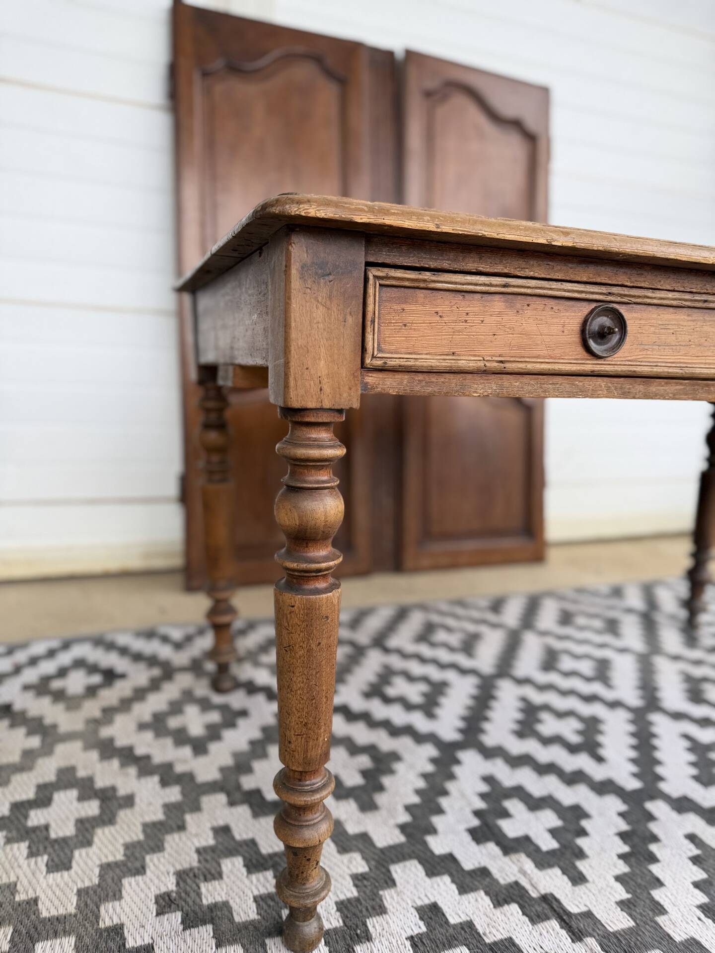 Antique pine desk - turned legs
