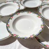 8 Digoin opaque porcelain soup plates with floral pattern "3984" ~