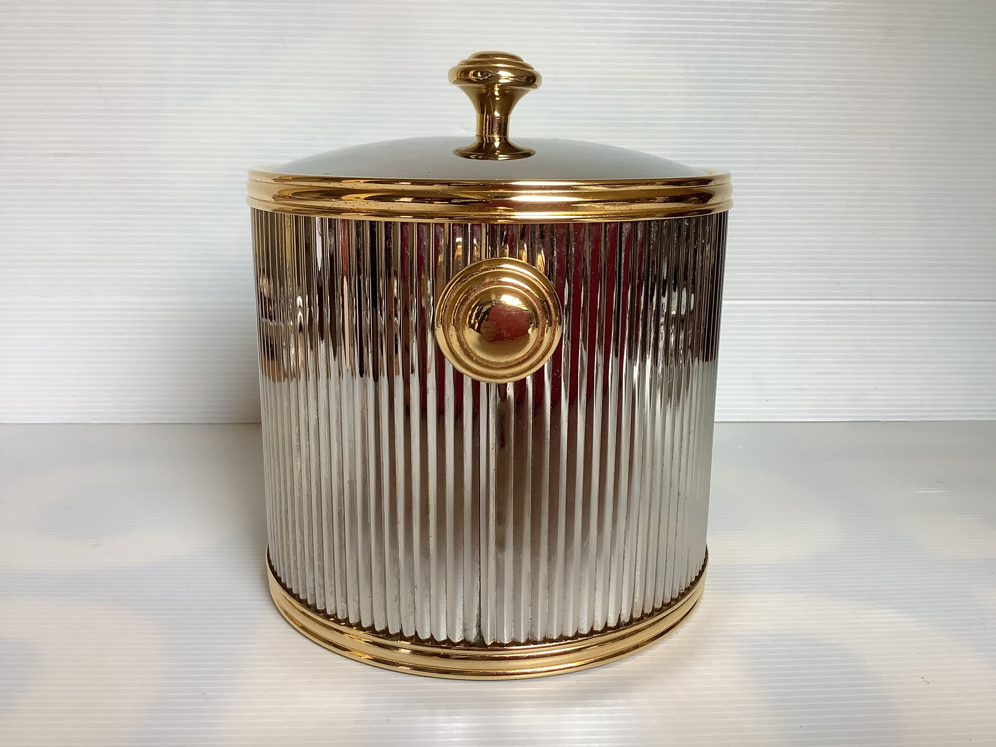 Vintage chrome and gold metal ice bucket