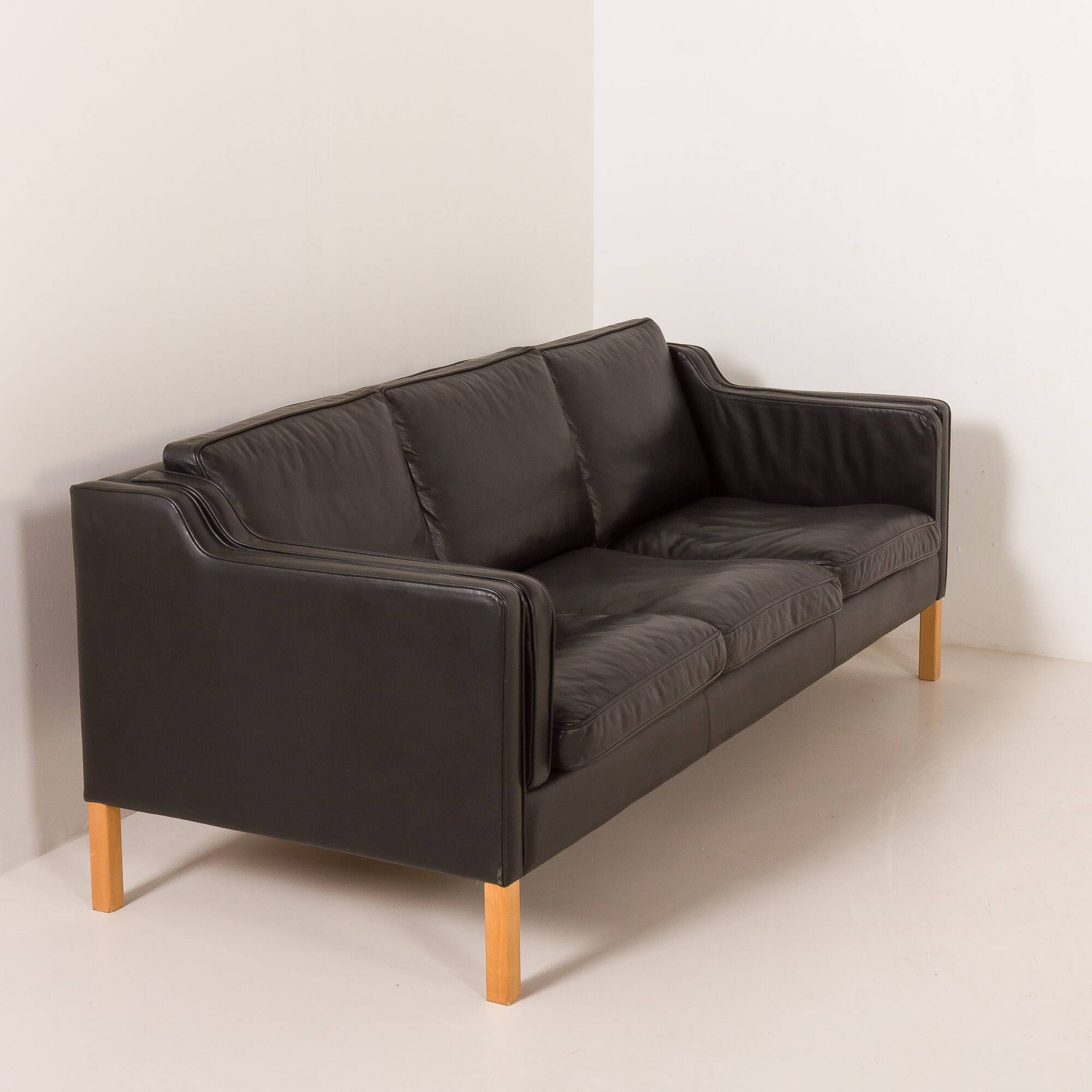 Stouby black leather sofa, Denmark 1970s