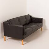 Stouby black leather sofa, Denmark 1970s