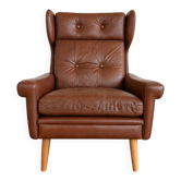 Vintage Danish mid-century Svend Skipper cognac leather lounge chair 1965