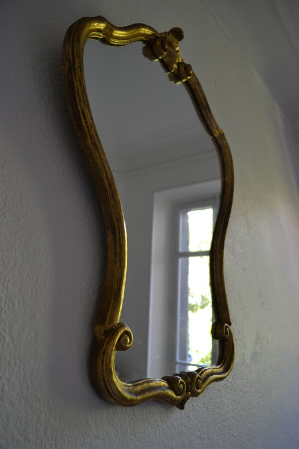 Miroir baroque cadre bois sculpté et doré 80 x 60 cm