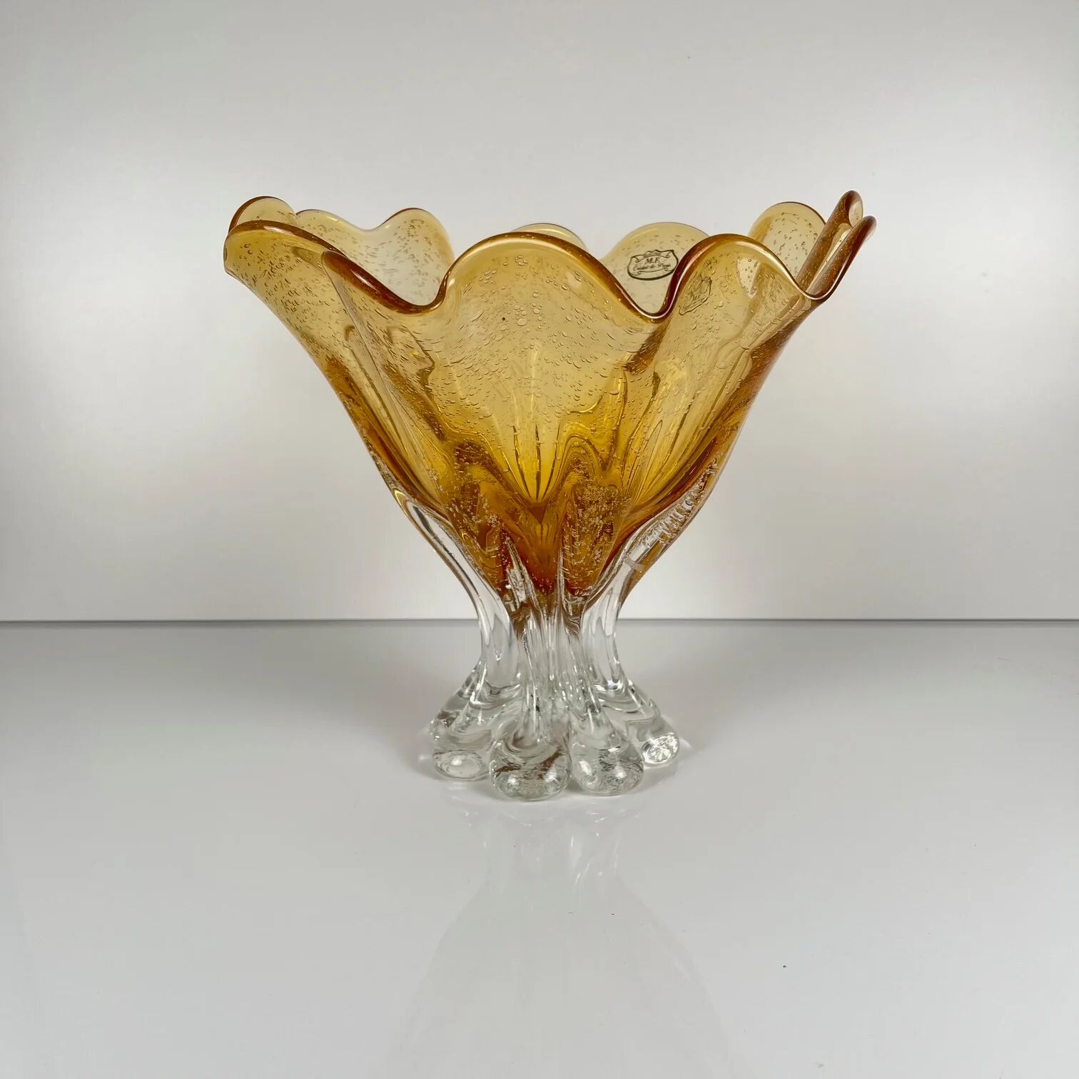 Amber glass bowl in Murano style, 1970, MF Cristal de Paris