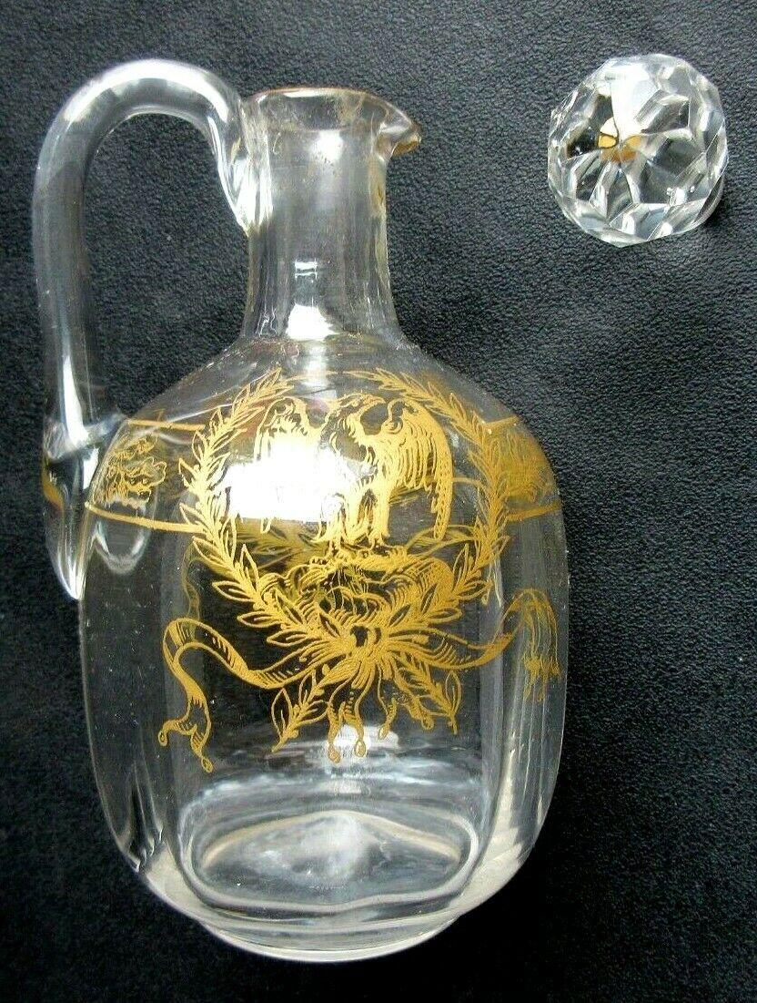 Carafe ewer colorless enamelled fine gold, Empire style: Eagle and louis XVI knot