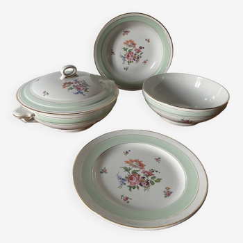 Lot de 4 pièces de forme L'Amandinoise couleur mint et fleurs, années 60