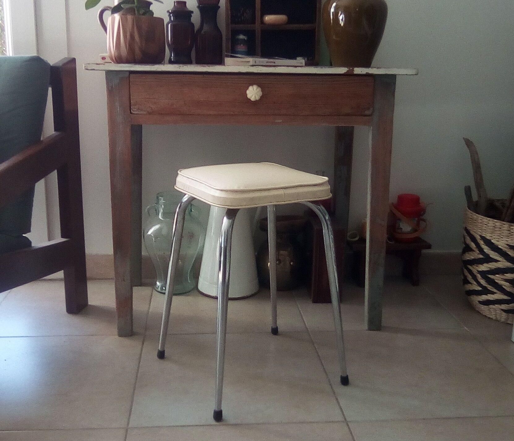 Vintage leather and chrome stool