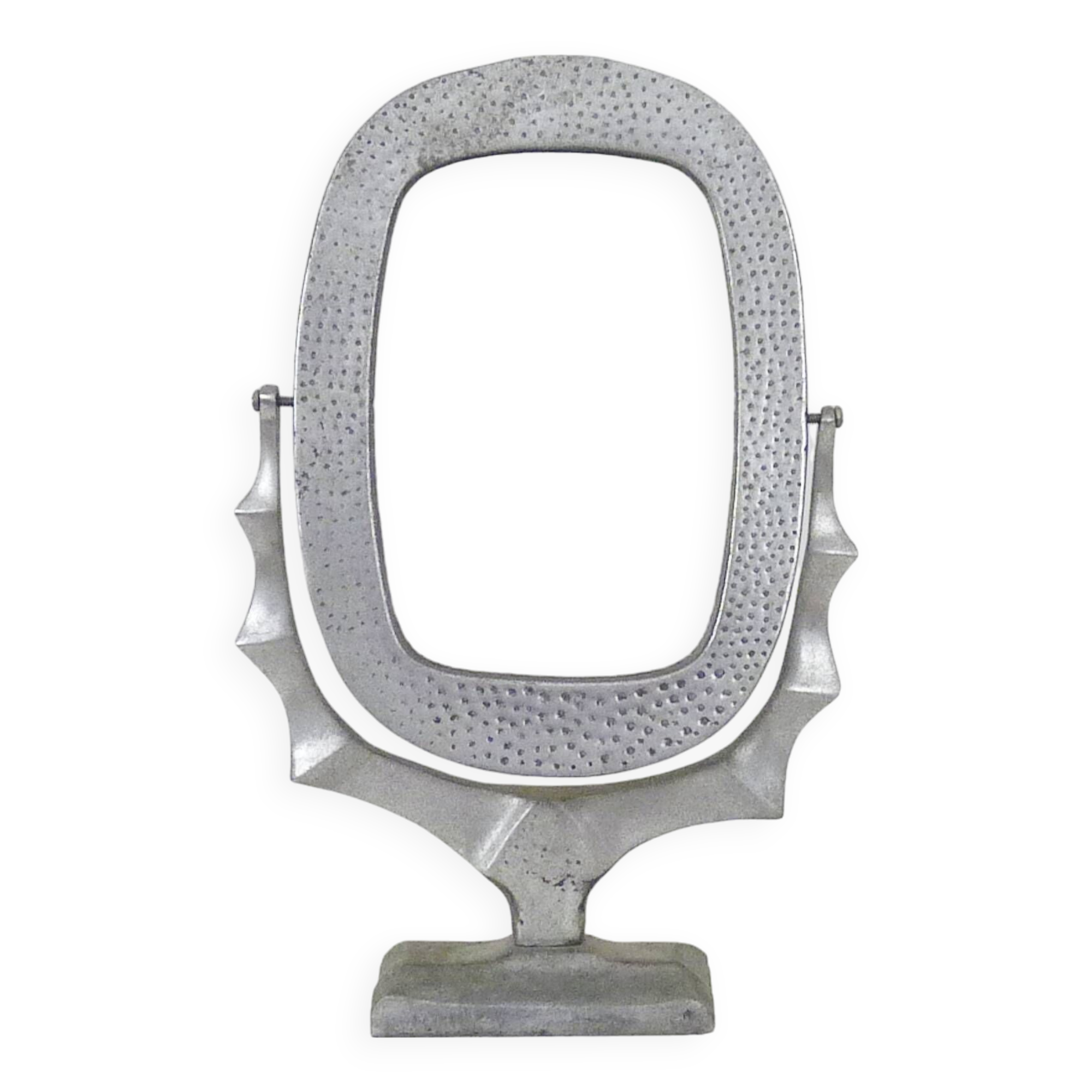 Old large Psyche Gothic table mirror in cast aluminum, Brutalist Mexican style. 70