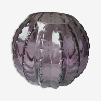 Vase boule photophore en verre mauve