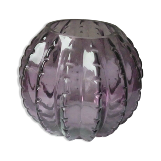 Vase boule photophore en verre mauve