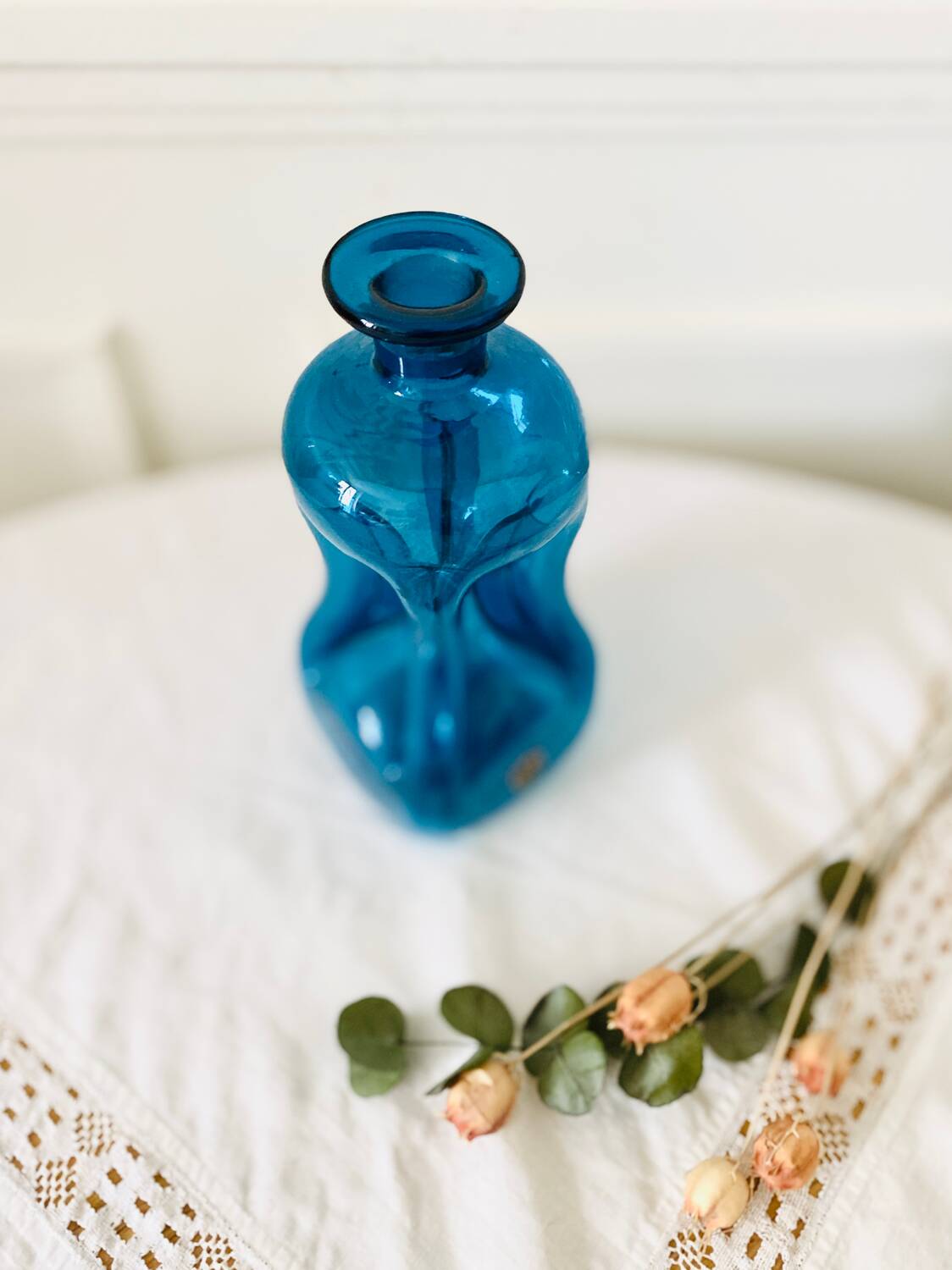 Vintage blue Kluk Kluk Kastrup Glas carafe, 1950s Denmark