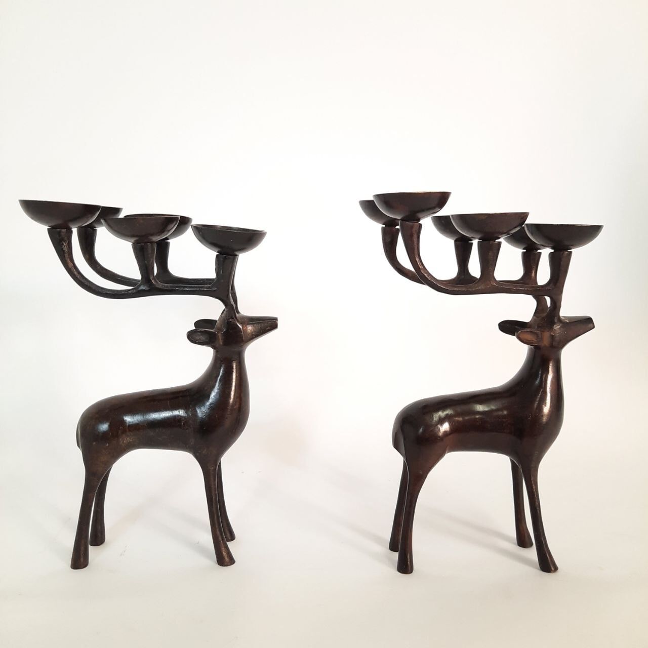 Pair of deer candle holders, bronzed brass