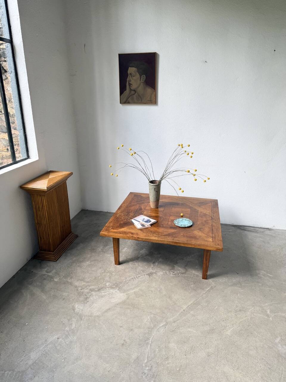 1940s inlaid oak coffee table
