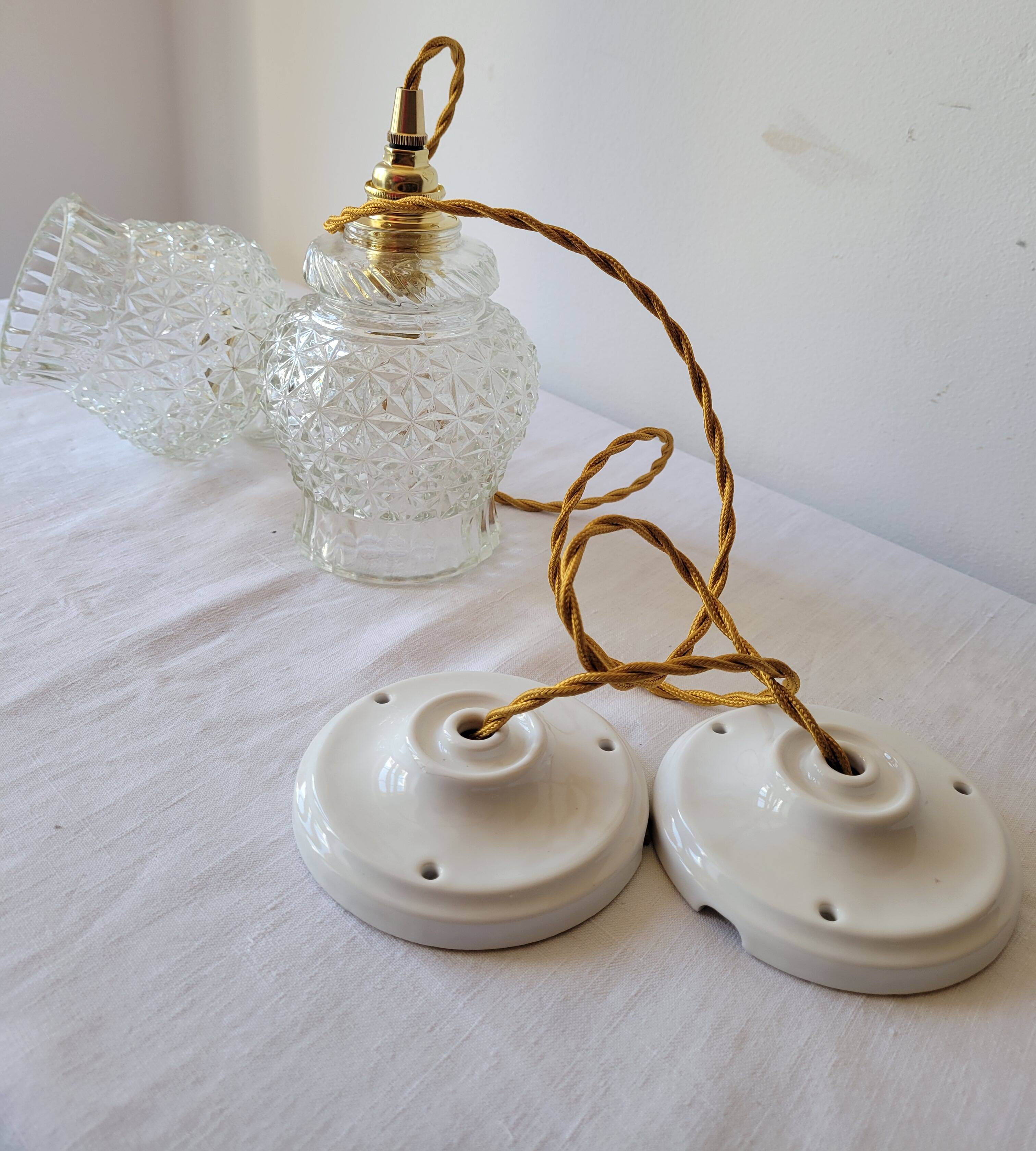Duo of molded glass pendant lights