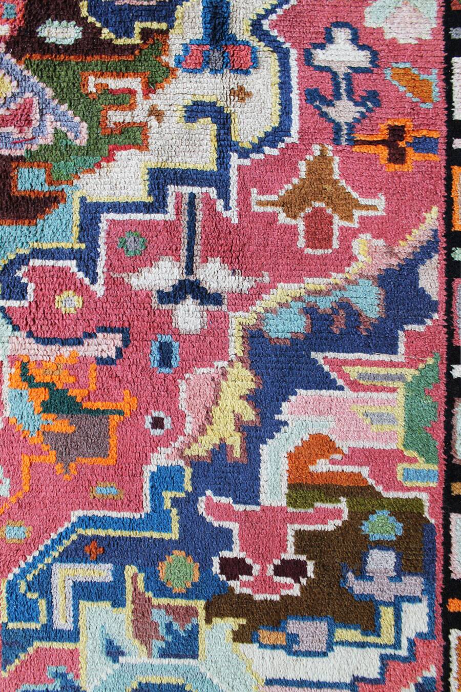 1960s Wool Rug with Vibrant Geometric Abstract Pattern